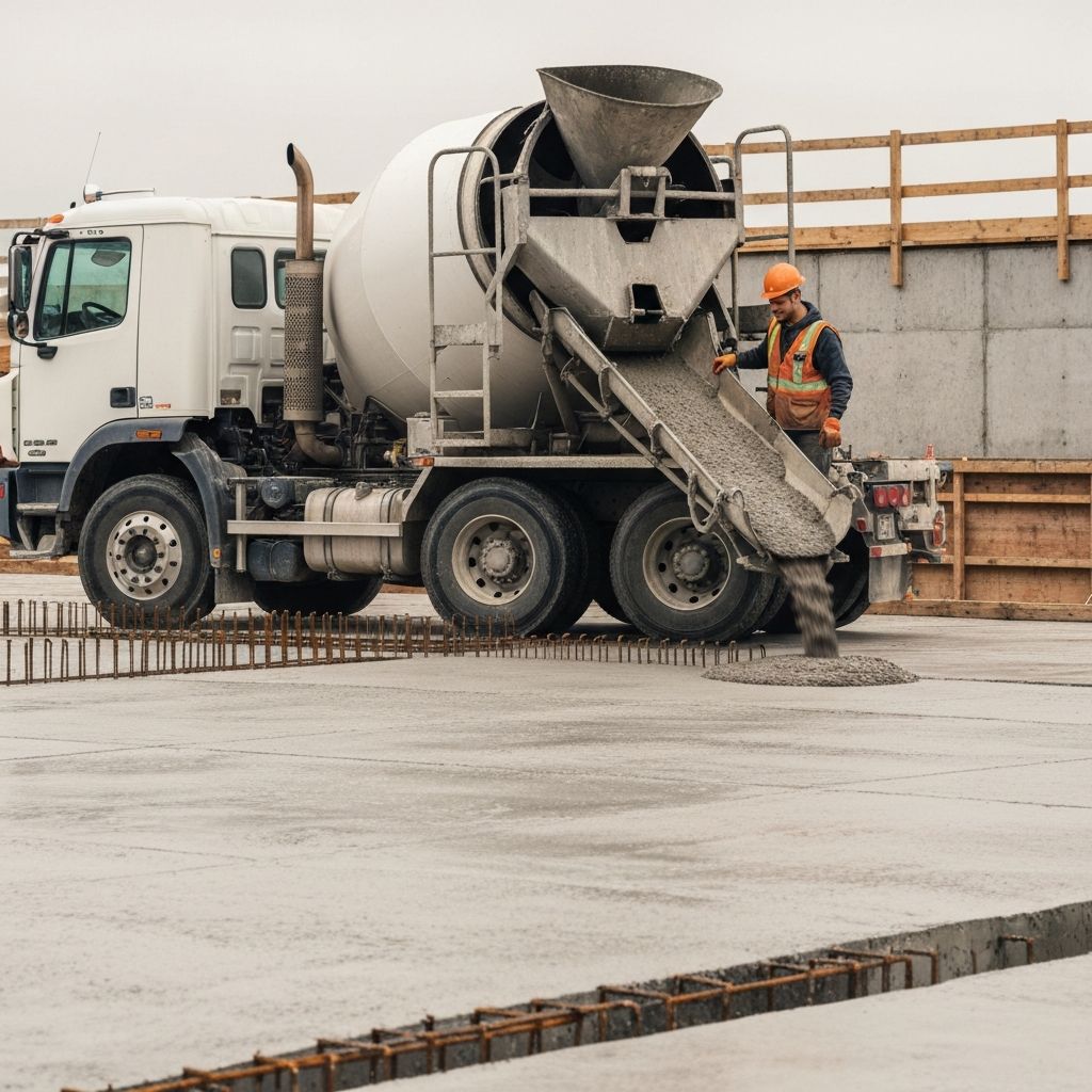 Concrete truck pouring
